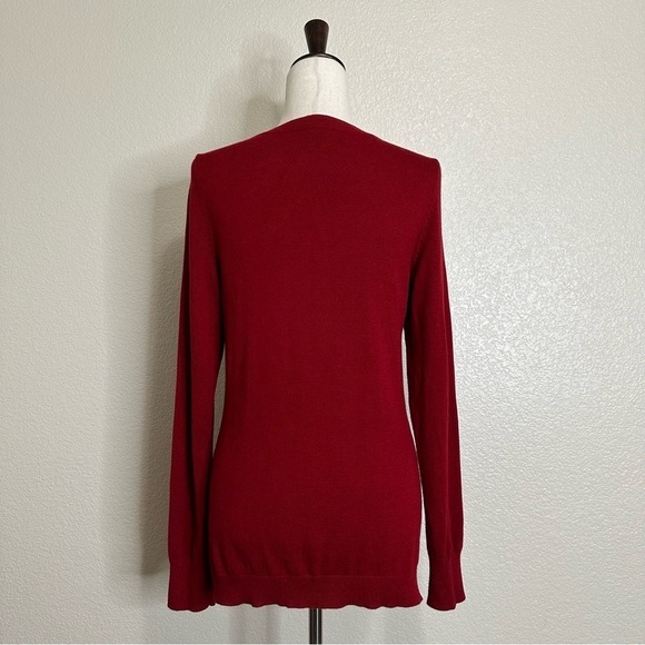 Talbots Wool Blend Red Fisherman Cable Knit Long Sleeves Sweater, Sz Medium - Picture 7 of 13